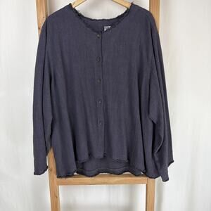 NWT Kleen Gray Button Up Raw Edge Hem High Low Jacket / Top 2X #0729